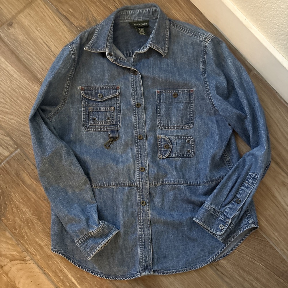Vintage 90s Lauren Jeans Co Denim Shirt Womens 10P Ralph Lauren Button Up Blue